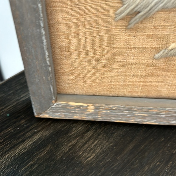 Vintage crewel sugar shack and maple trees, rustic frame, 12.5 x 23 inches - Picture 6 of 7